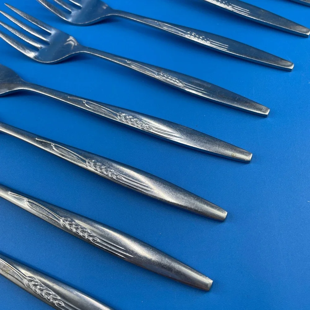 Prudential Wheat Sprig Dinner Salad Forks Tapered Long Stainless Japan MCM Set 8
